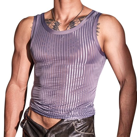 New Men's Cross-strap Vest Striped Thin Transparent High Elastic Skin-friendly Top - Image 4