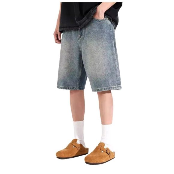 All-match Loose Straight Sports Shorts Washed Overalls Denim Shorts - Image 2