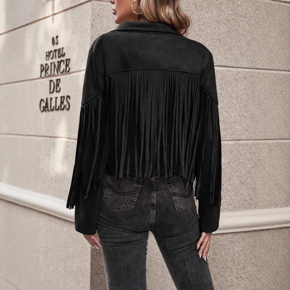 Women's Spring And Autumn Casual Fringe Regular Sleeve Lapel Regular Women's Everyday Jacket - Image 2