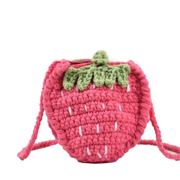 Handmade Knitted Children's Wool Cute Strawberry Crossbody Bag - Image 4