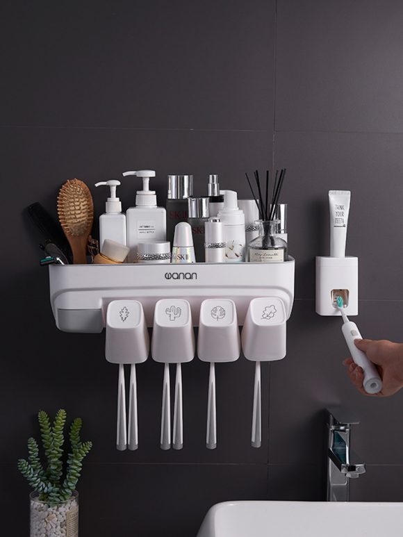 Suction Wall-mounted Multifunctional Washing Cup Holder Set