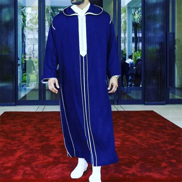 Fashion Casual Men's Dark Blue Stand Collar Robe - Image 5