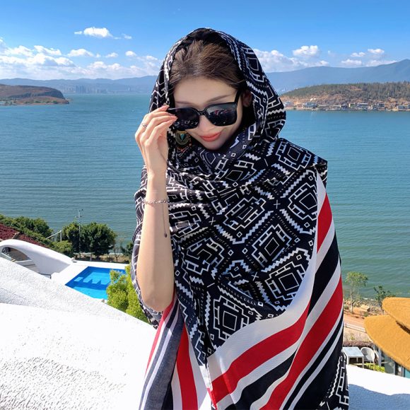 Ethnic Style Sun Protection Talma Tibet Desert Travel Thin Holiday Silk Scarf - Image 10