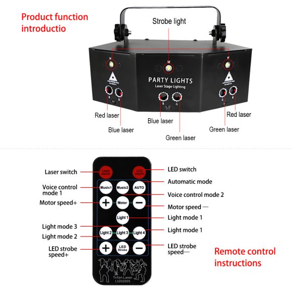 Remote Control 9-Hole Laser Light Scanning Beam Light - Image 6