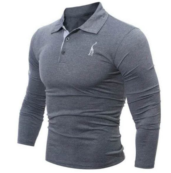 Embroidered Deer Digital Polo Collar Men's Long Sleeve - Image 3