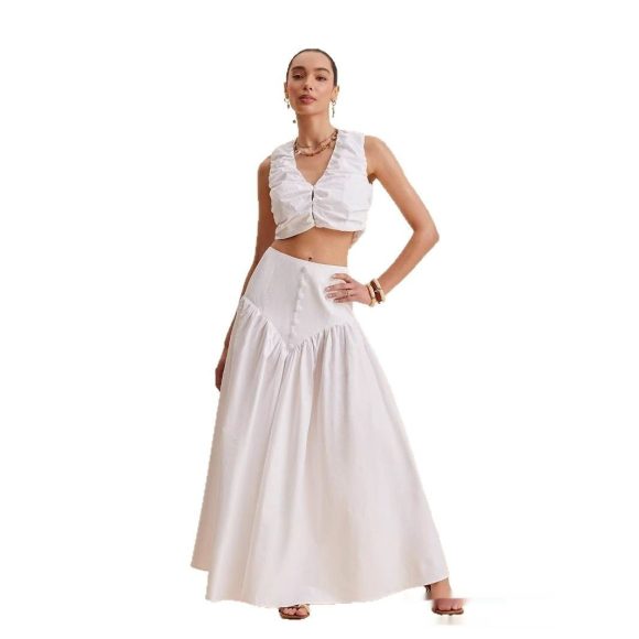 French White Stitching Clinch High Waist Dress - Image 2