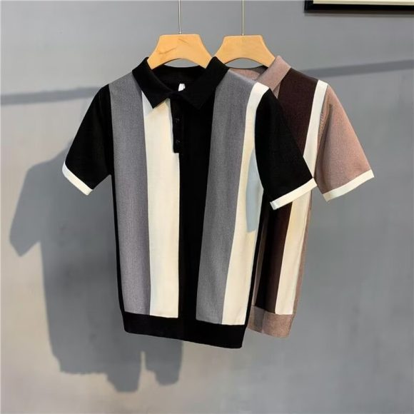 Short Sleeve Men's Vintage Stripe Personality Zipper Half Sleeve - Image 5