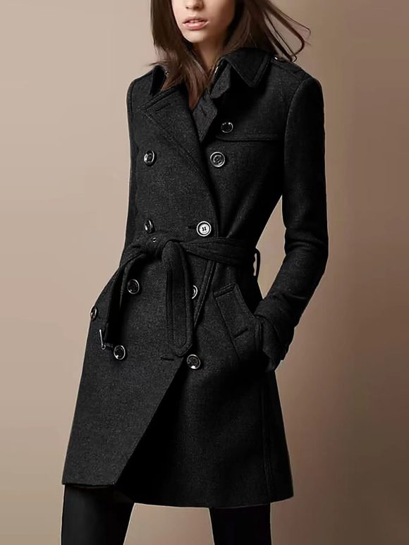 Double Breasted Casual Woolen Coat Women's Clothing - Image 6