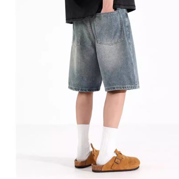All-match Loose Straight Sports Shorts Washed Overalls Denim Shorts - Image 6