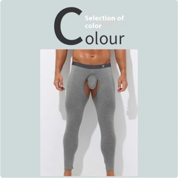 Men's Open Crotch Thermal Pants Thin Leggings Modal Autumn Winter Tight Inside Wear Free - Image 9