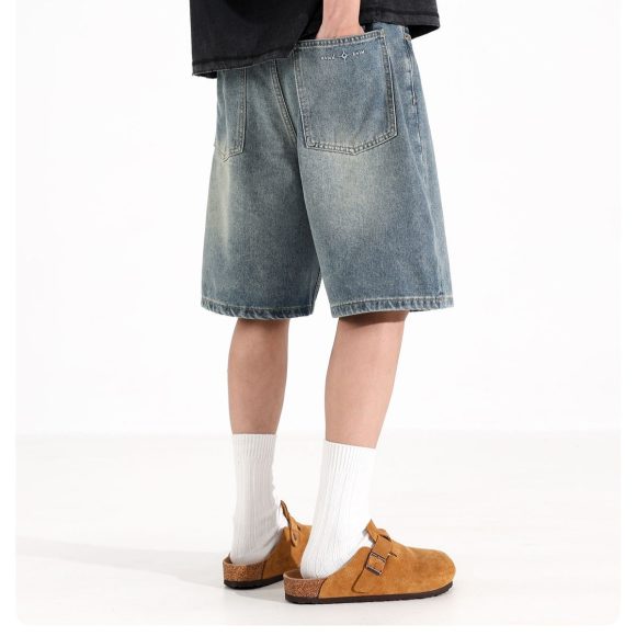 All-match Loose Straight Sports Shorts Washed Overalls Denim Shorts - Image 5
