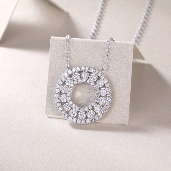 Reciprocating Luxury Fashion Diamond Pendant Necklace Set With Mosan Diamond Silver Ornaments - Image 4