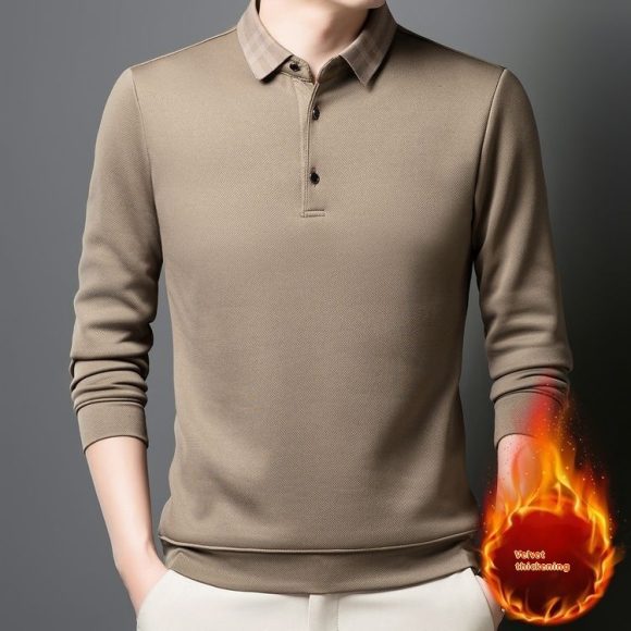 Autumn And Winter New Men's Fleece T-shirt Lapel Loose, Simple And All-matching - Image 6