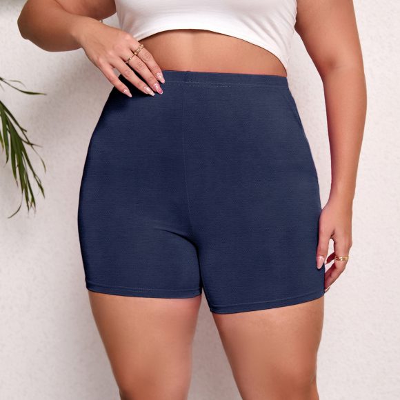 Plus Size High Waist Lift Hip Solid Color Skinny High Elastic Bottom Sports Women's Shorts - Image 2
