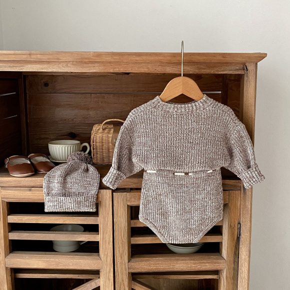 Infant Baby Girl Mixed Color Thick Needle Pullover Pants Pullover Fur Ball Knitted Hat 3-piece Set - Image 4
