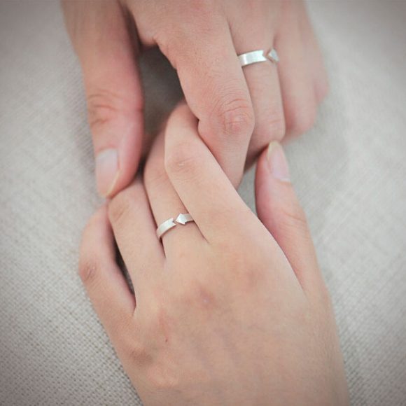 Sterling Silver  Ring Arrow Brushed Couple Ring - Image 7