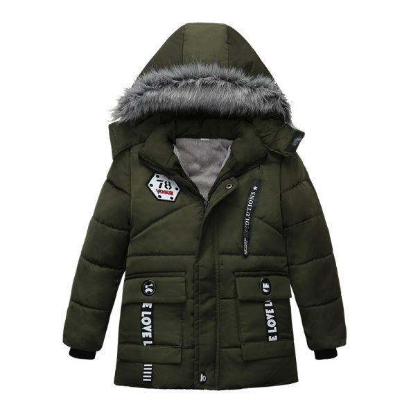 Fashion Boys Thicken Letter Print Hooded Cotton Jacket - Image 5