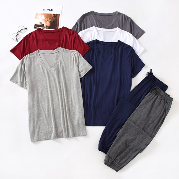 Men's Ice Silk Modal Short Sleeved Pants Set - Image 7
