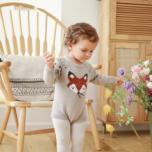 Autumn and Winter Long-Sleeved Fox One-Piece Triangle romper - Image 4