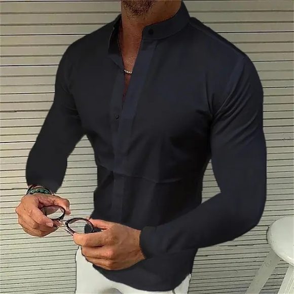 Men's Shirt Made Of Pure Colored Imitation Silk Fabric - Image 3