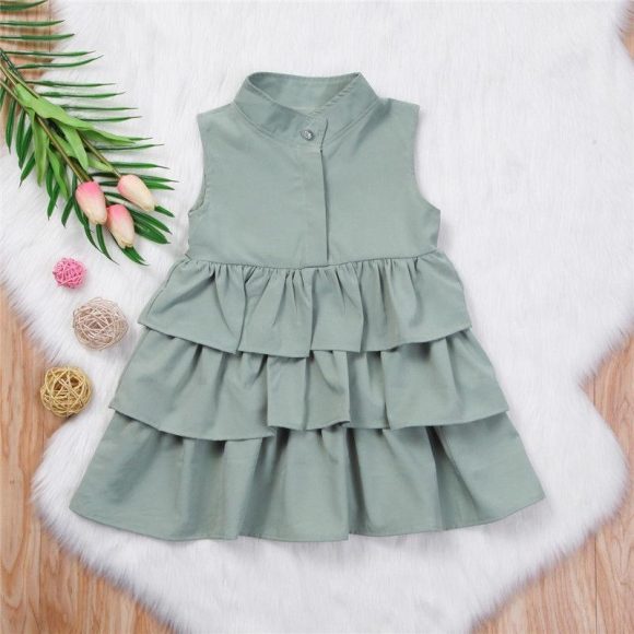 Fashion Simple Solid Color Sleeveless Small And Medium Girl Dress - Image 4