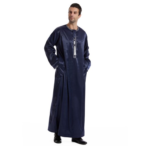 Ethnic Stitching Contrast Color Men's Robe - Image 5