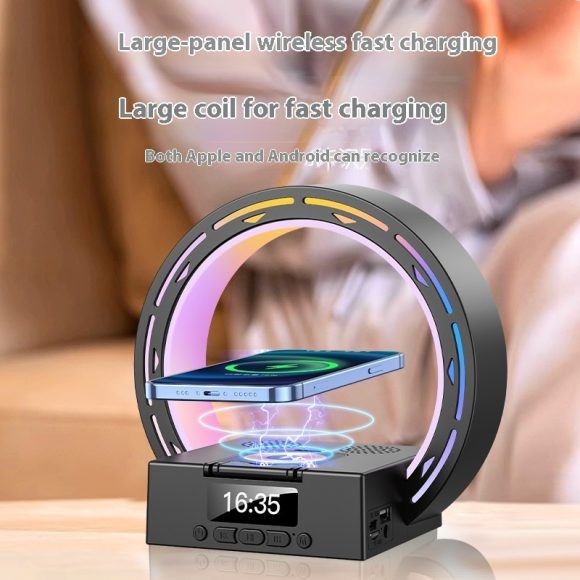 4 In 1 Wireless Bluetooth-compatible Speaker Charging Pad Bedside Lamp With Alarm Clock Wake-Up Light For Bedroom Support USB Drive TF Card - Image 4