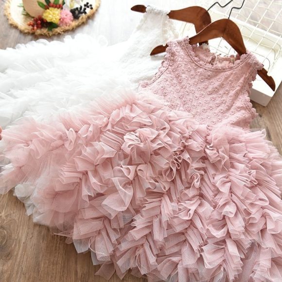 Autumn And Winter Explosions Hollow Children's Skirt Lace Long-sleeved Girls White Princess Dress Irregular Dress - Image 9