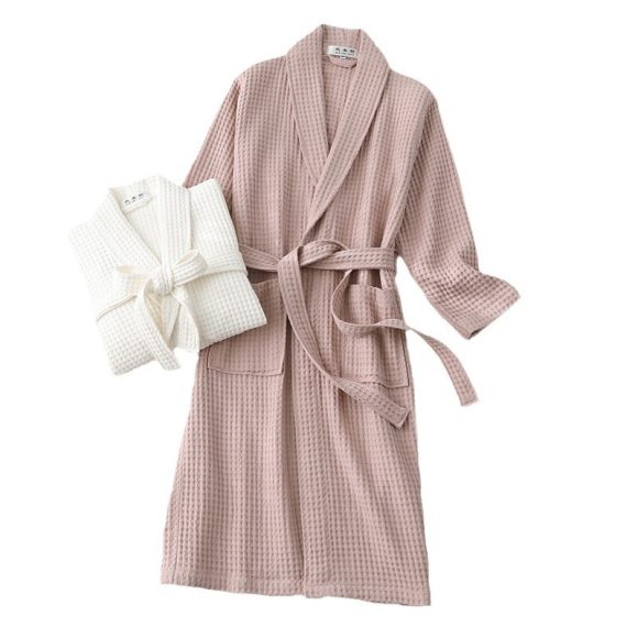 Pure Cotton Bathrobe Long Waffle All Cotton Nightgown - Image 5