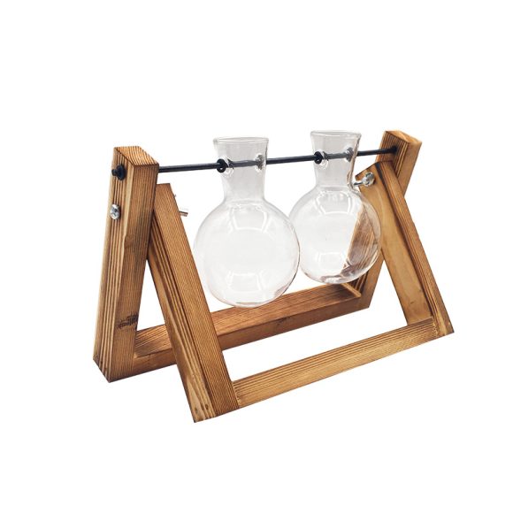Swing Wooden Stand Hydroponic Plant Container Glass Vase - Image 3