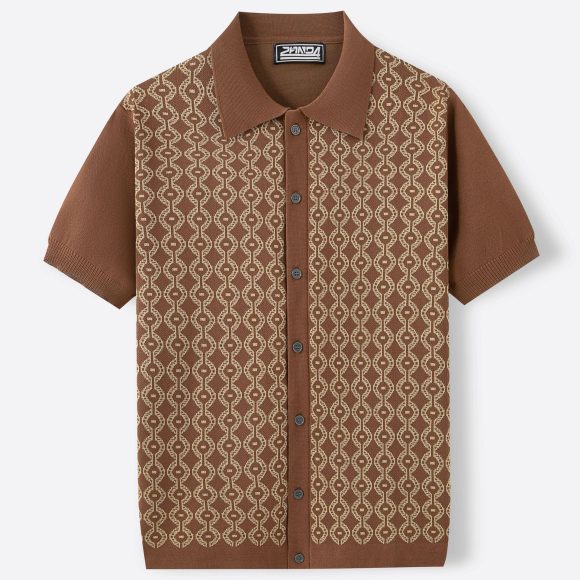 Summer Tencel Short-sleeved Sweater Lapel Jacquard Cardigan For Men - Image 5