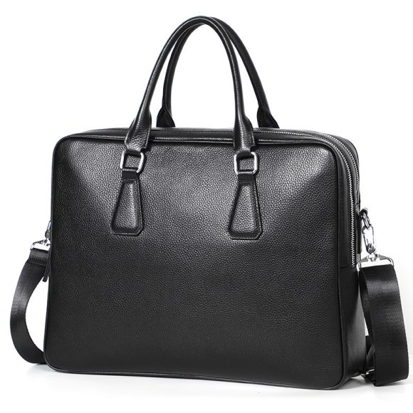 Handbag Men's Leather Briefcase Cowhide Horizontal Large Capacity - Image 2