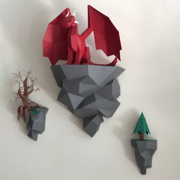 Dragon Paper Model Sitting On The Island Home Wall Hanging Wall Decorations - Image 2