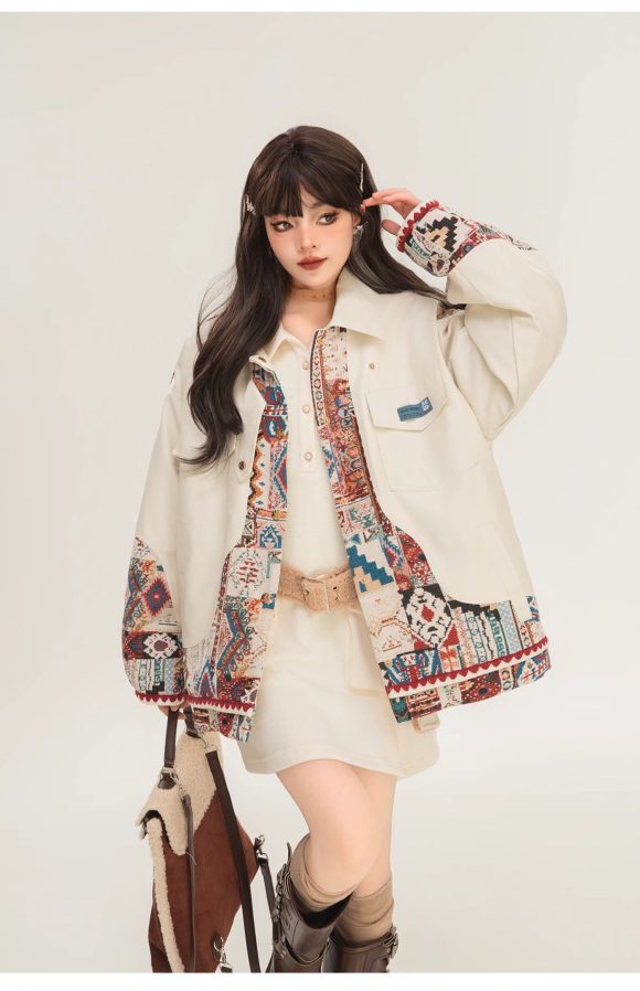 Jacquard Splicing Motorcycle PU Leather Jacket - Image 6