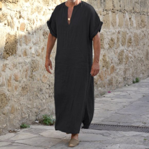Short Sleeve Bottoming Large Robe Long-cut Coat Robe For Men - Image 2