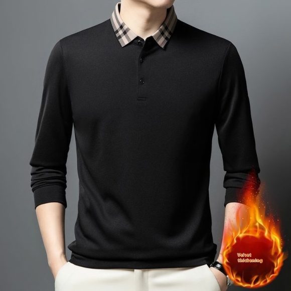 Autumn And Winter New Men's Fleece T-shirt Lapel Loose, Simple And All-matching - Image 10