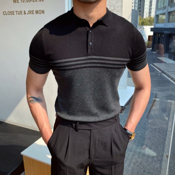 Casual Striped Thin Short-sleeved Polo Shirt - Image 7