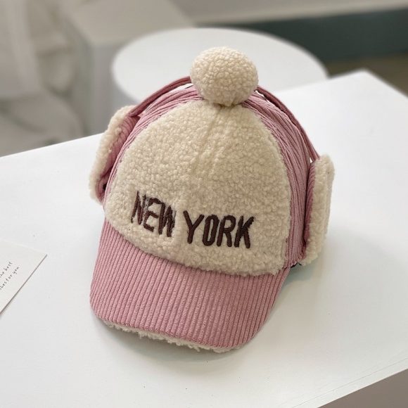 Corduroy color matching children's embroidered warm cap - Image 4
