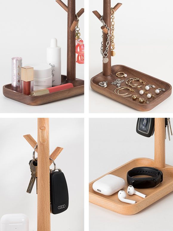 Nordic Black Walnut Solid Wood LED Table Lamp Key Holder Rechargeable Desk - Image 4