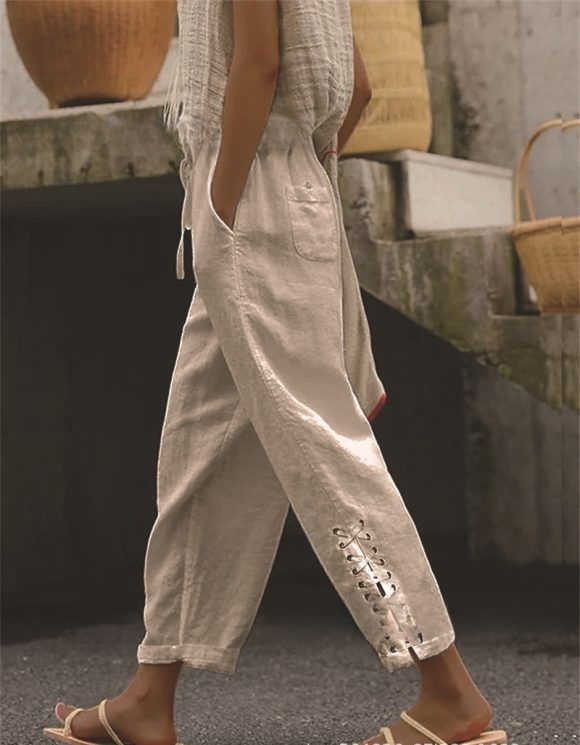 Women Casual Lightweight Drawstring Elastic Waist Pants With Pockets - Image 7