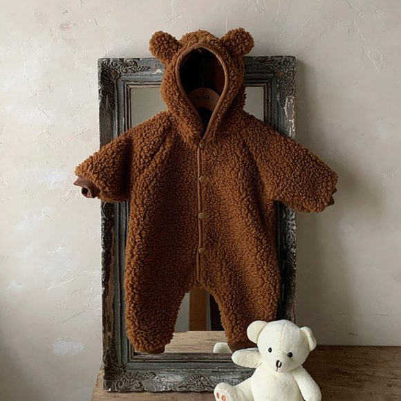 Baby Winter Boys And Girls Bear Double-sided Lamb Hooded Cotton Jersey - Image 7