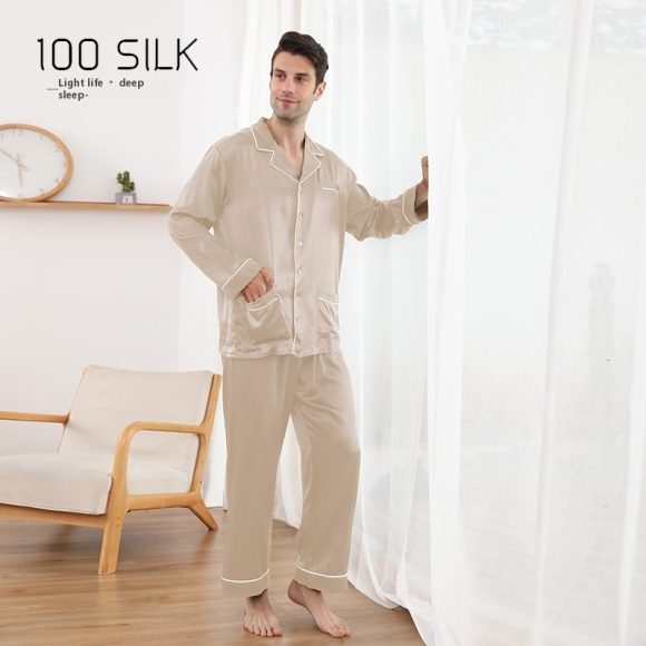 Men's Silk Pajamas 22 M Heavy Mulberry Silk Lapel Homewear - Image 7