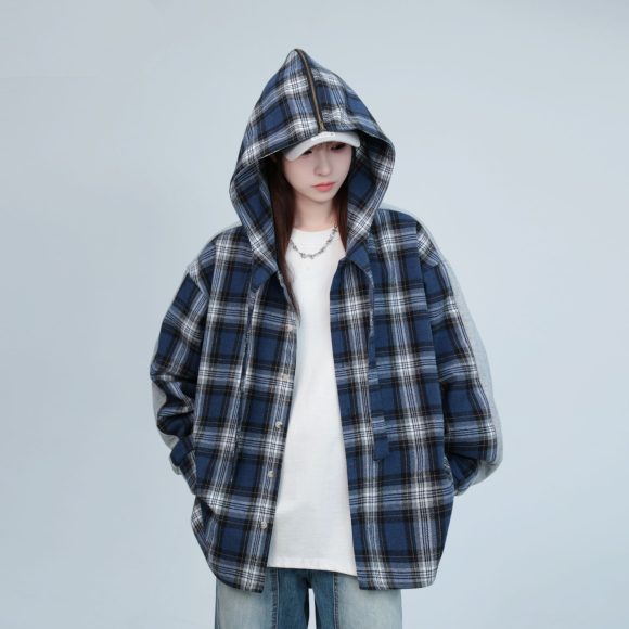 Shirt Plaid Patchwork Grey Cotton - Image 2