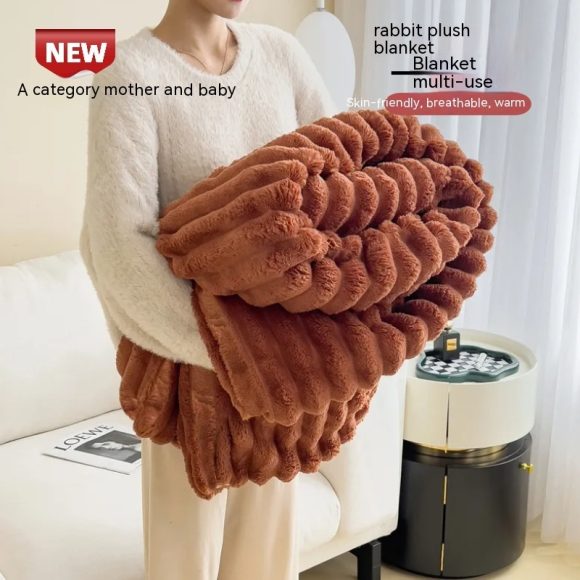 Soft Wind Bubble Velvet Blanket Warm Solid Rabbit Fur Blankets Double-sided Thickening Cover Throw Warm Fur Blanket - Image 10