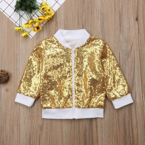 Clothes Children Kids Jacket Coat Baby Girl Girls White Gold - Image 4