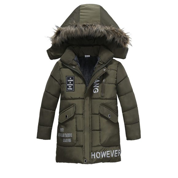 Boys Large Fur Collar Padded Warm Cotton Jacket - Image 9