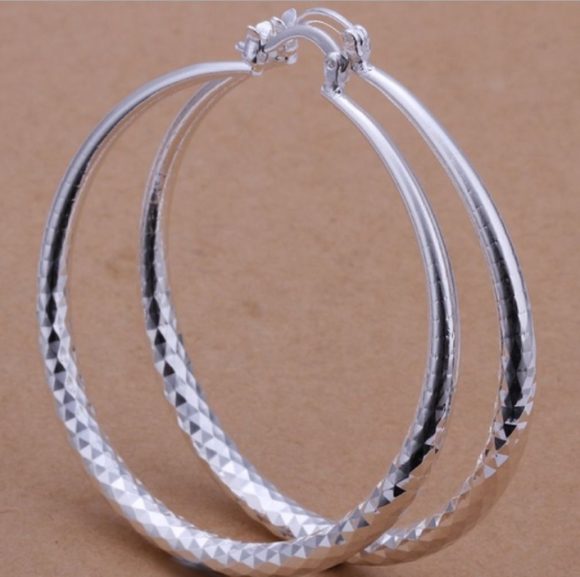 925 Silver Exaggerated Large Hoop Earrings Hoop Earrings - Image 2