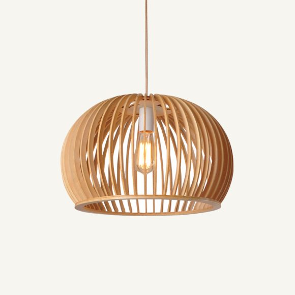 Nordic Wooden Dining Room Bedroom Cafe Half Round Pumpkin Chandelier - Image 4