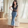 Women's, Blue Sleeveless Lace Sheath Dress - Image 6