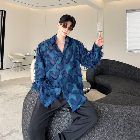 Heart-shaped Tassel Hollow-out Senior Sense Of Design Shirt Men's Autumn Fashion Loose Personality - Image 6